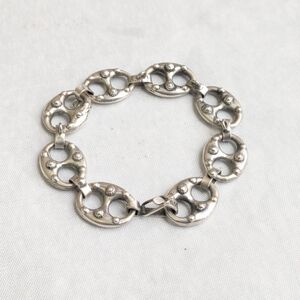 Vintage .800 Silver Bracelet Anchor Mariner Puffy Hollow 7.25 Chain Etruscan